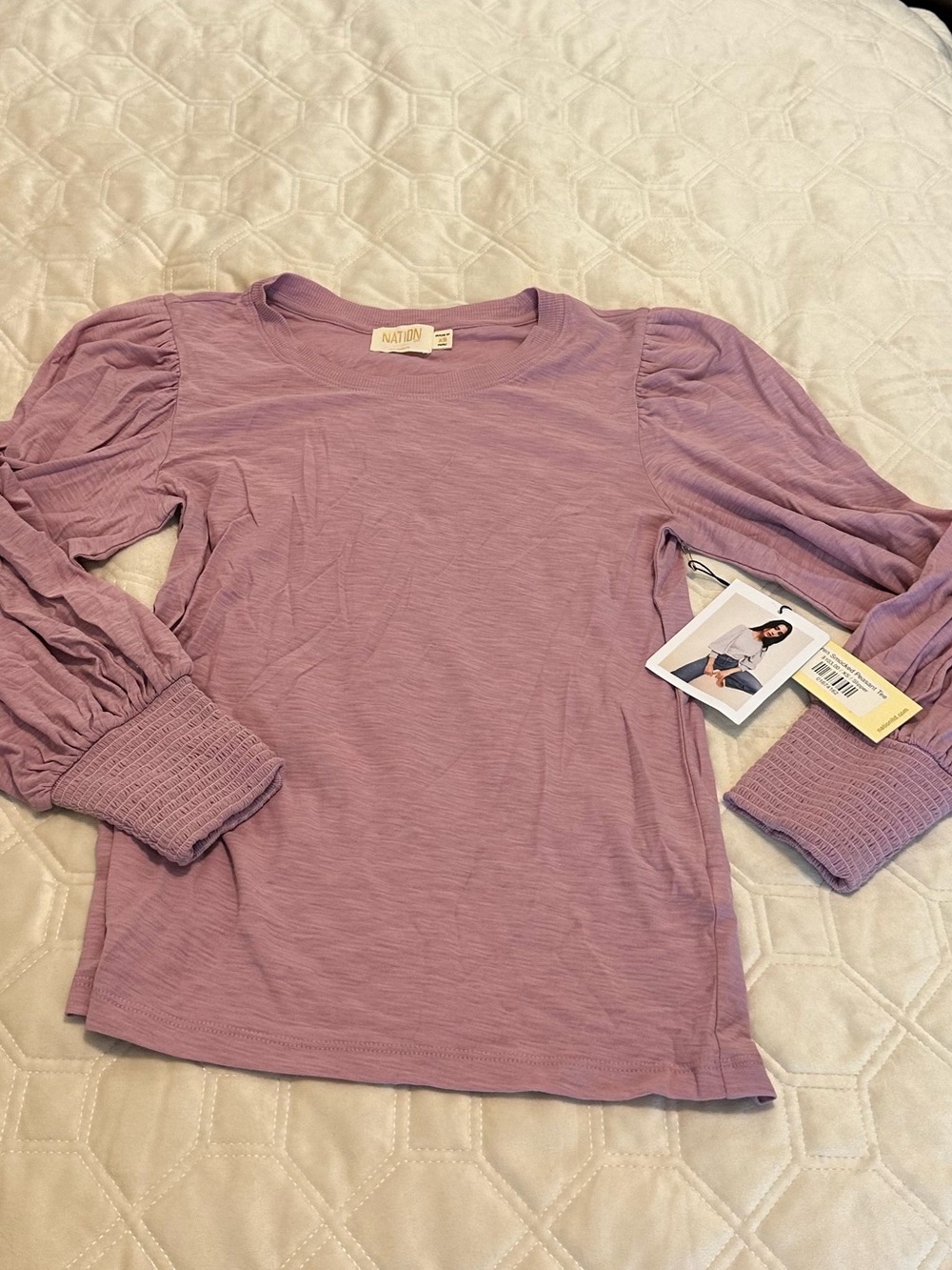 Nation LTD Loren Smocked Peasant  Lilac Long Sleeve Tee